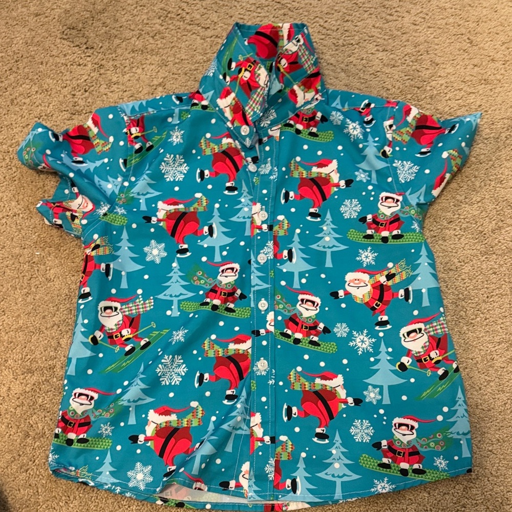Mohez Santa Print Blue Shirt